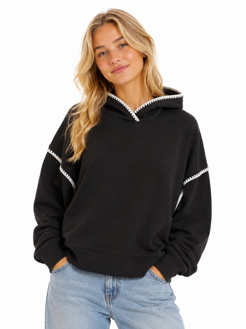 American Eagle Gray Black Colorblock Hoodie Sweatshirt M
